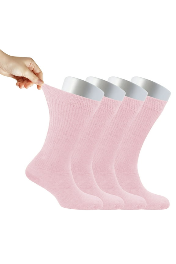 Women's Loose Diabetic CREW Socks, Bamboo, Wide, Thin, Seamless Toe and Non-Binding Top, 4 Pairs