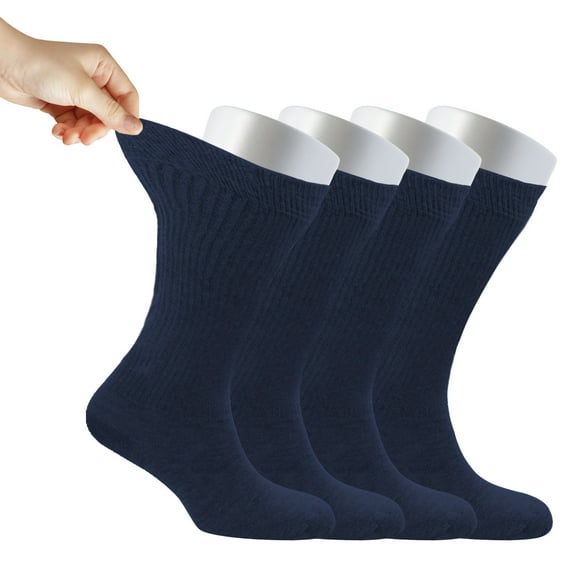 Cosyfeel Women's Loose Diabetic CREW Socks, Bamboo, Wide, Thin, Seamless Toe and Non-Binding Top, 4 Pairs