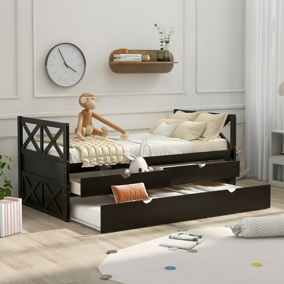 Cosymart Multi-Functional Daybed with Drawers and Trundle, Espresso