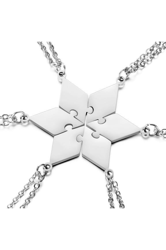 Cosysparks Friendship Necklace For 6, Bff Gifts Best Friend Necklace Jigsaw Puzzle Matching Necklaces For Men/Women/Teens Family Gifts Stainless Steel Star Pendant With Chain