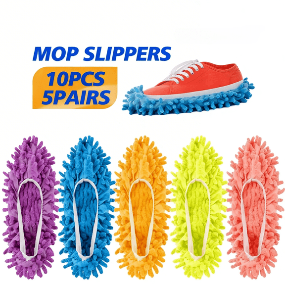 5 Pairs Washable Microfiber Mop Slippers, Dusting Floor Cleaning Socks for Women Size 8, Reusable Shoe Covers for Hardwood Tile