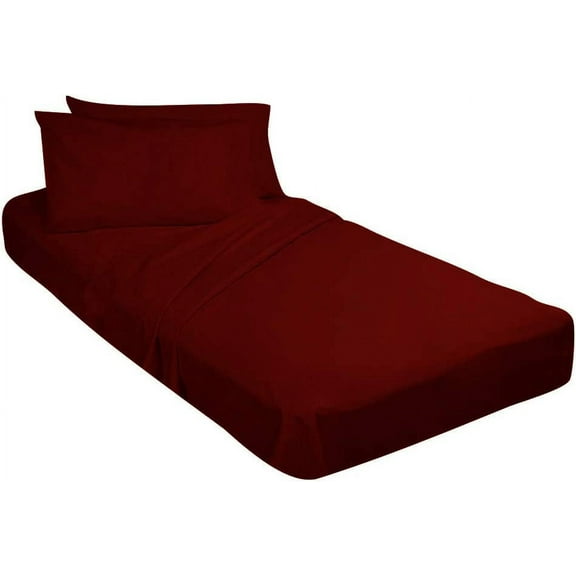 Cot Bed Sheet Sets of 4 Piece - 400TC Camper RV Tailers Cotton Sheets - 100% Egyptian Cotton 8" Deep Pocket Sleeper Truck Motorhomes & Air BNB Homes Sheets - Burgundy Solid, Narrow Twin Size.
