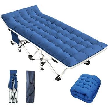 Cot Camping Cot with Thick Pad Cots for Sleeping Camping Bed Folding Cot 450LBS(Max Load) Comfortable Double Layer Oxford Heavy Duty with Carry Bag for Home Outdoor Travel