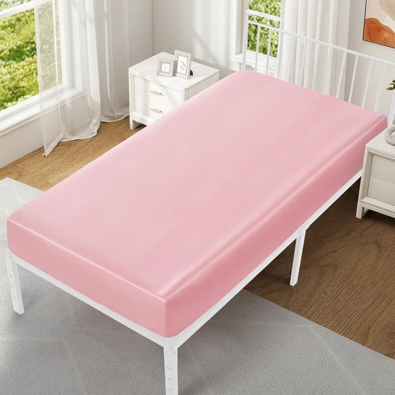 Cot Fitted Sheet, Pink Satin Bed Cover Snug Fit for Narrow Twin, RV Bunk, Camper Bunk, Guest Beds, Trifold Mattress