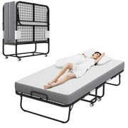 Full Size Folded Bed with Mattress, 75" x 54" Folding Bed, Twin Bed, Rollaway Bed Guest Bed for Adults with Sturdy Frame