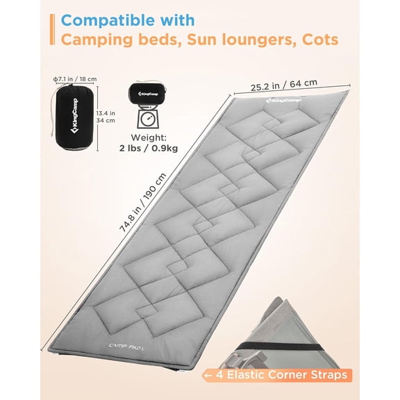 Cot Mattress, Portable Lightweight Camping Sleeping Mat Soft Comfortable Non-Slip Cot Pad for Camp Cot, RV Bunk & Twin Beds