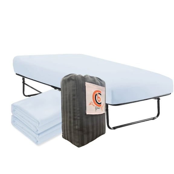 Cot Sheet 30" x 80" x 9" for Camping - 2 Piece Cot Fitted Sheet - Narrow Twin/Camp Rvs Bunk/Guest Beds/Camping Cot/Travel Trailers/Spilt Queen Bed, Light Blue Solid