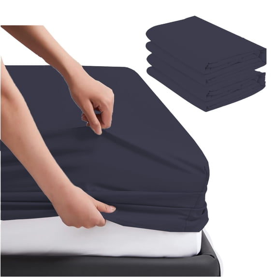 Cot Sheet 60" x 75" x 9" Narrow Twin Size - 2 Piece Cot Fitted Sheet - RV Bunk/Camp Bunk/Guest Beds/Army Cots/Trifold Mattress, Navy Blue Solid