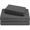 thumbnail image 1 of Cot Sheet Set 4 Piece- 100% Cotton, 1 Flat Sheet, 1 Fitted Sheet with 12" Deep Pocket & 2 Pillowcover, 600TC-Fully Elasticized Sheets-Breathable-Dark Gray Stripe, Truck Size, 1 of 5