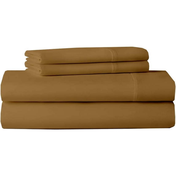 Cot Sheet Set 4 Piece- 100% Cotton, 1 Flat Sheet, 1 Fitted Sheet with 12" Deep Pocket & 2 Pillowcover, 600TC-Fully Elasticized Sheets-Breathable-Taupe Solid, Truck Size
