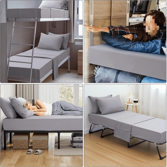Cot Sheets 31" x 75", Cot Sheet Set 4 Piece for Narrow Twin/RVs Bunk/Camper Bunk/Guest Beds/Army Cots/Trifold Mattress/Travel Size Mattress, Shrinkage & Stain Resistant Cot Sheets Set, Gray$$Bedding