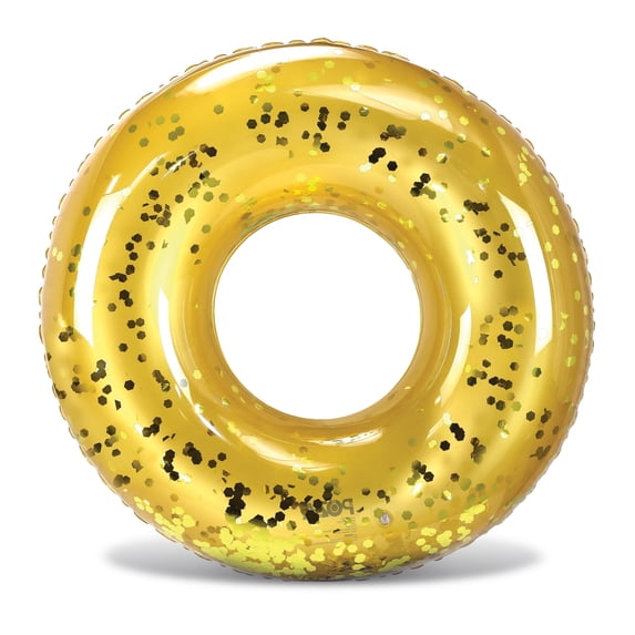 Cota Global Inflatable Gold Pool Float - Premium Confetti Round Pool Float, Inflatable Swimming Tube Pool Ring Float for Kids and Adults, Heavy Duty Floating Tube for Pool, Beach, or Lake - 48 Inches