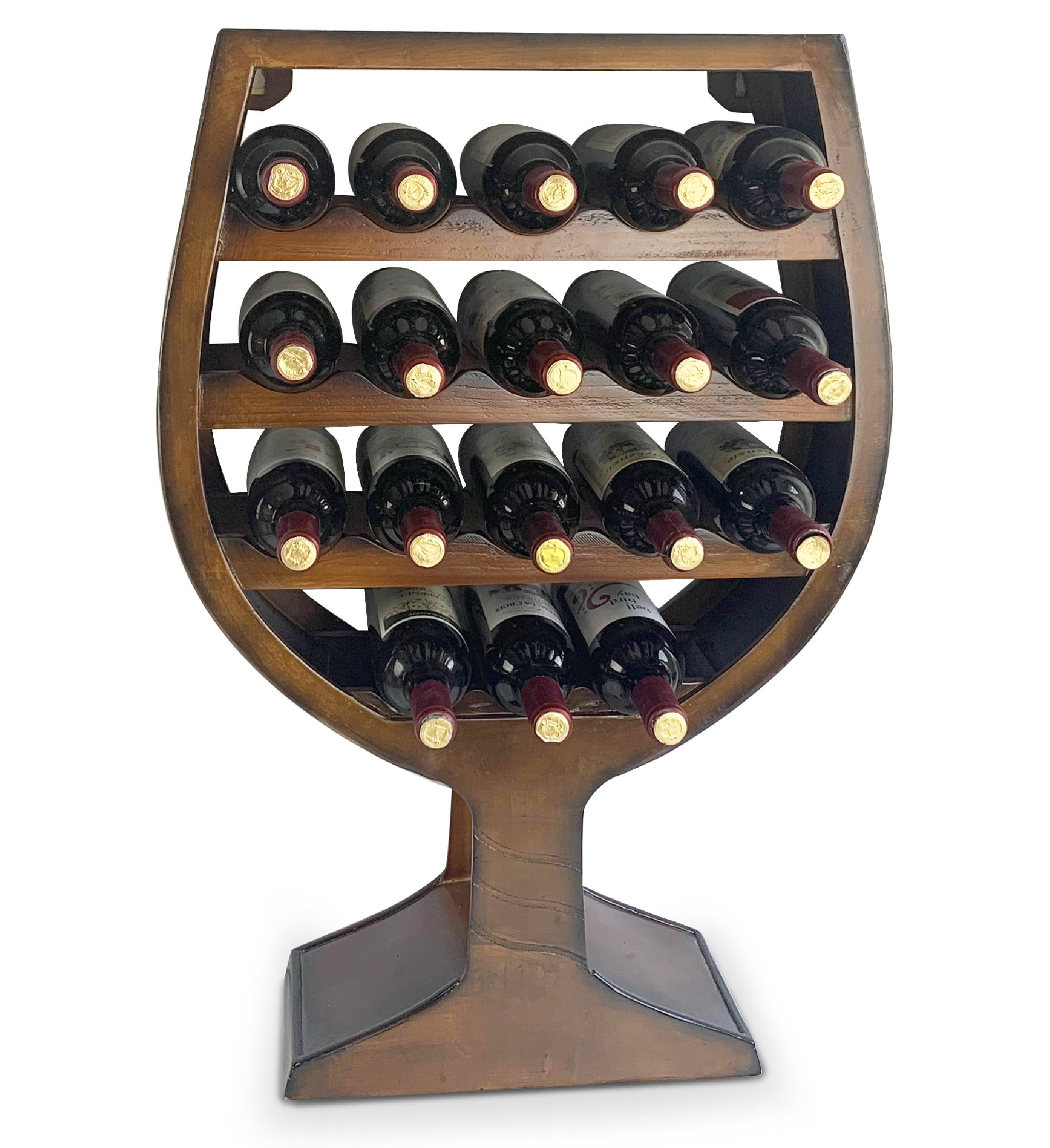 Rustic Dark Brown Fir Wood Wine Glass Shaped Wall Mounted Wine Rack