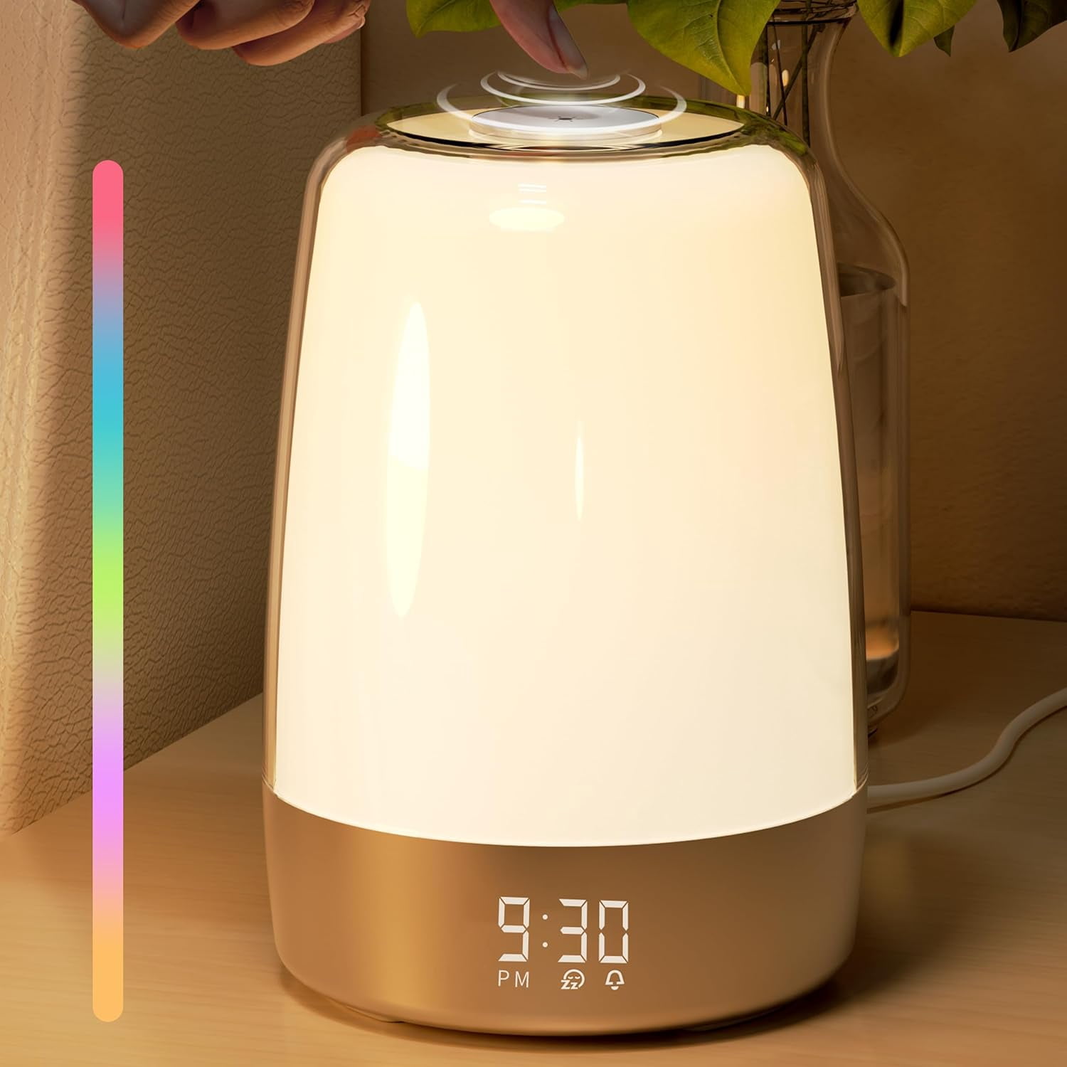 Cotanic Sunrise Alarm Clock, Night Light Wake up Light with Sunrise Simulation, Dimmable Touch Bedsides Lamp 6 RGB Colors 5 Nature Sounds for Bedrooms