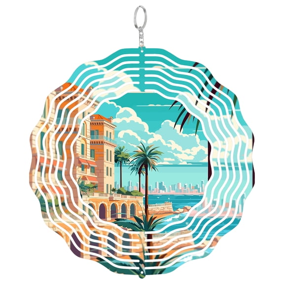 Cote D'Azur Beach View 3D Wind Spinner Kinetic Garden Art