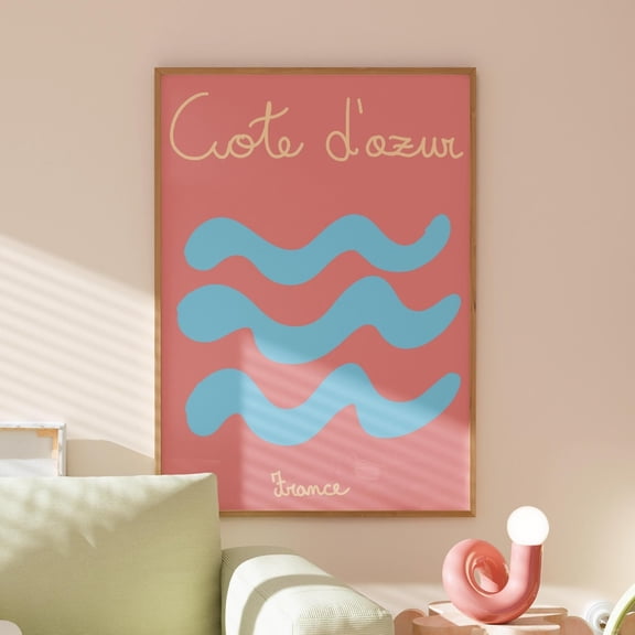 Cote D Azur Travel Poster Minimal Tropical Preppy Decor, Unframed Paper Print Size 8x12