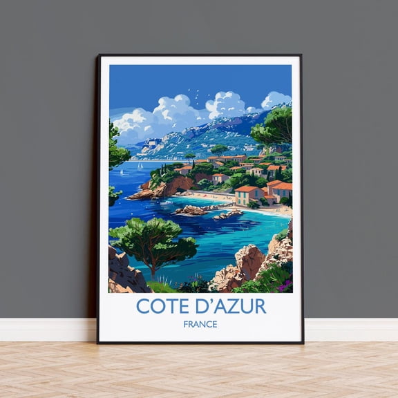 Cote D'Azur Travel Poster Wall Art Travel Print of Cote D'Azur Cote D'Azur Art Lovers Gift South of France French Coast Art Gift