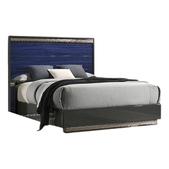Cote Queen Bed-Slat Panel Headboard-Ash Gray and Indigo Blue Wood