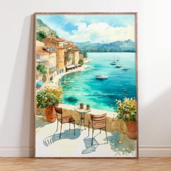 Cote d'Azur France Mediterranean Waterfront Coastal Decor Unframed Paper Print