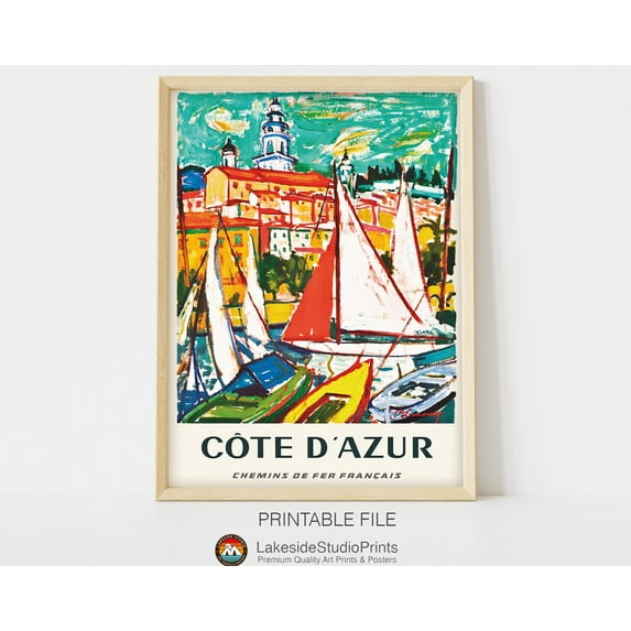 Cote d Azur Vintage Poster, 8x12 UNFRAMED
