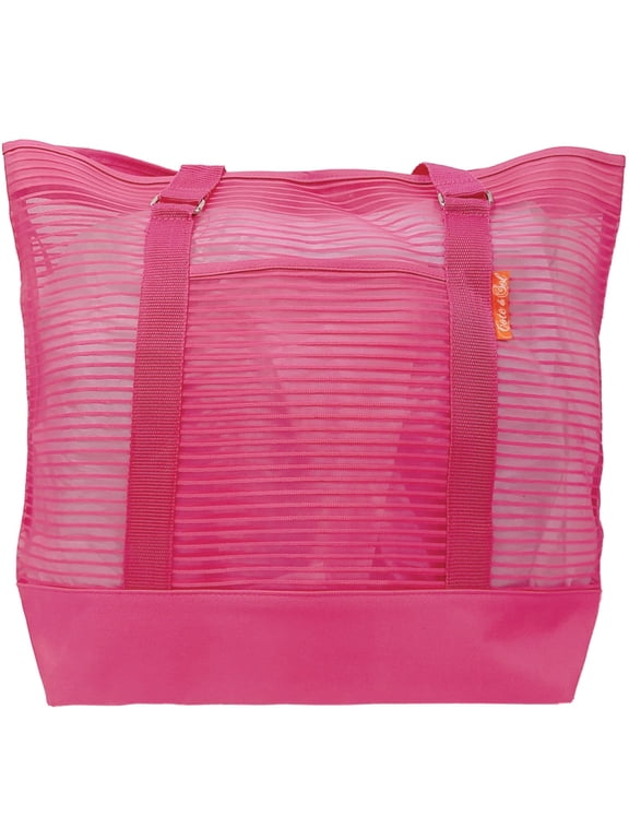 Fuchsia Pink Large 19" Mesh Tote Bag, Fashion Beach Bag