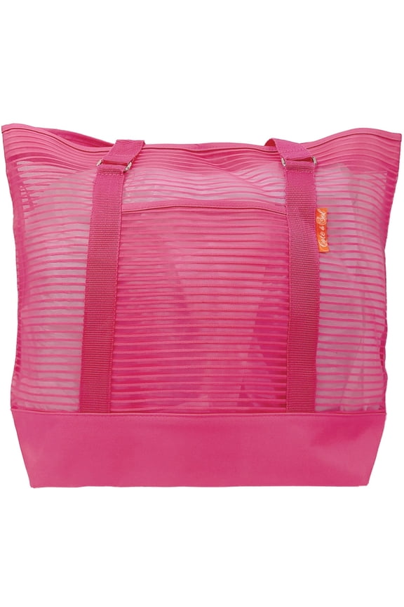 Fuchsia Pink Large 19" Mesh Tote Bag, Fashion Beach Bag