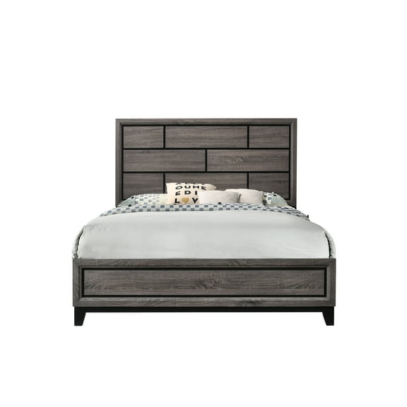 Cotemporary Gray Finish Full Size Panel Low-profile Bed Geometric Design Wooden Bedroom