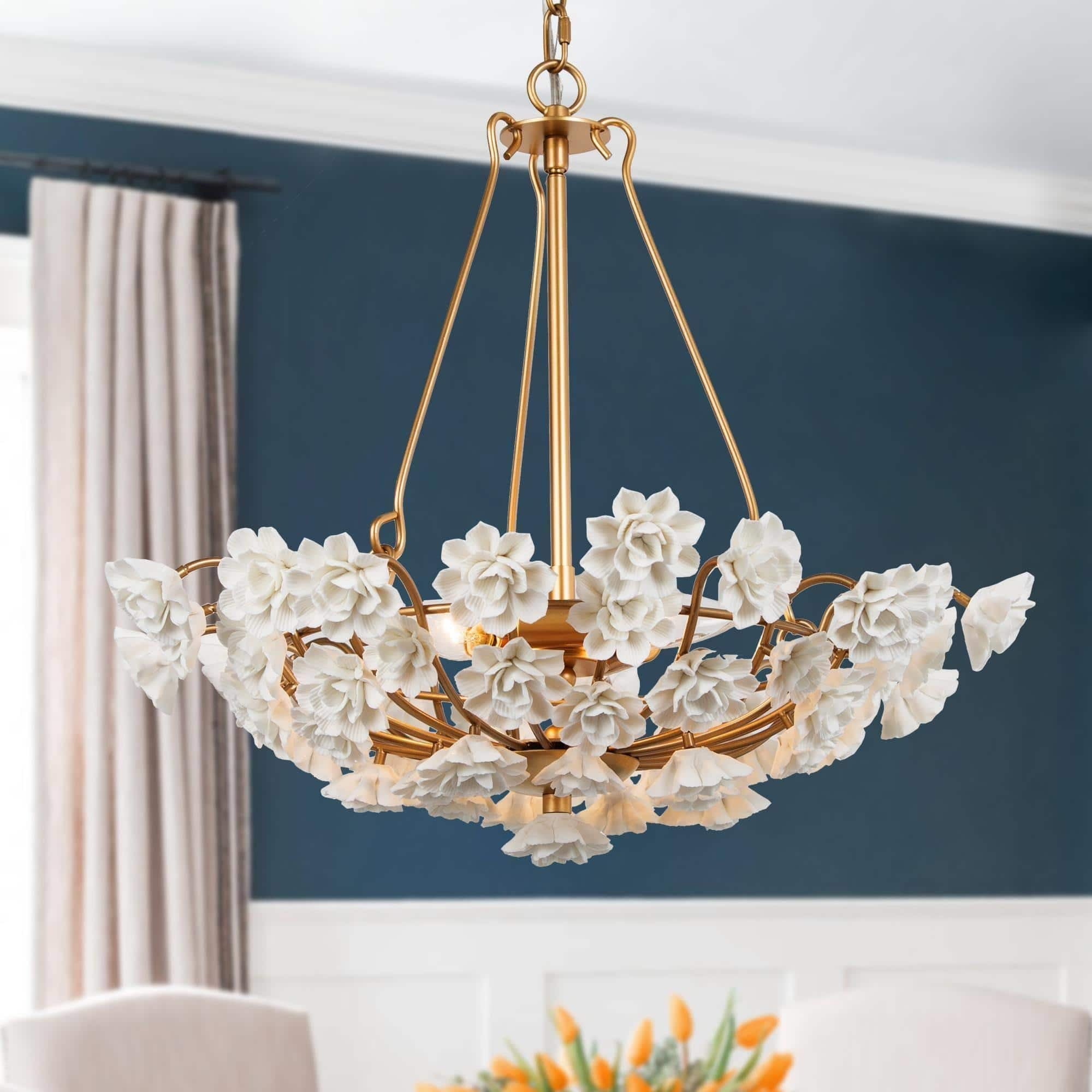 Cotia Mid-century Modern Bowl Chandelier 3-light Ceiling Light Handmade Ceramic Flower Dining Room - D 20" x H 82"