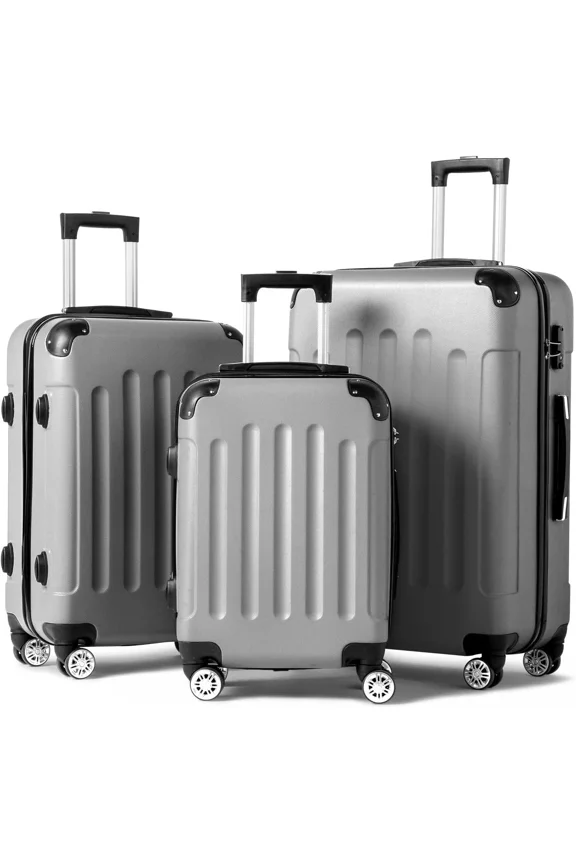 3 Piece Luggage Sets Hardshell Lightweight Suitcase with TSA Lock Spinner Wheels,Gray