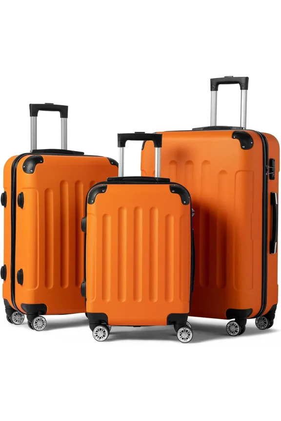 3 Piece Luggage Sets Hardshell Lightweight Suitcase with TSA Lock Spinner Wheels,Orange