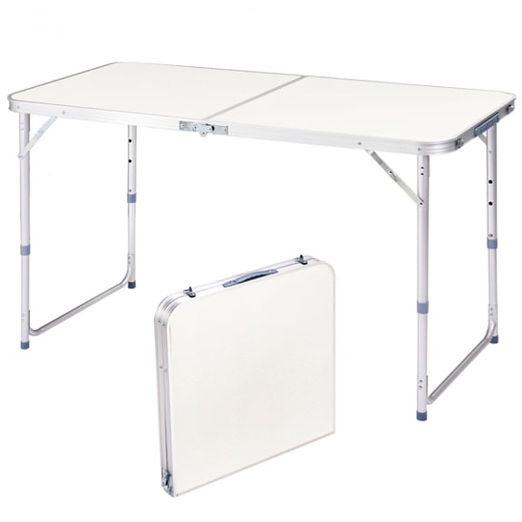 Cotinse 4Ft Portable Multipurpose Folding Table, 3-Level Adjustable Height Utility Table with Carrying Handle for Picnic, Camping and BBQ, White
