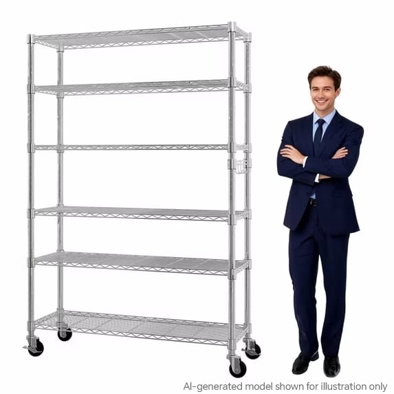 Cotinse 6 Tier Wire Shelving with Wheels 2400LBS Capacity, Heavy Duty Storage Rack for Home Garage, 46"W x 18"D x 82"H Adjustable Shelves, Silver