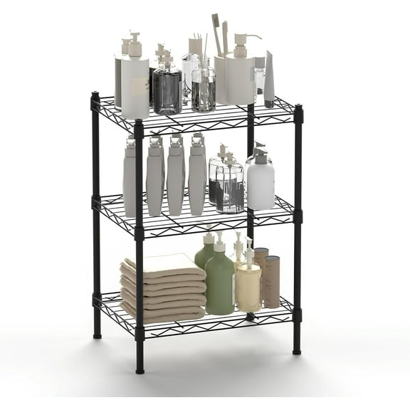 Cotiro 3-Tier Wire Shelving Unit, Metal Storage Rack for Kitchen Office Home Pantry Room, 15.7" L x 11.8" W x 22.8" H, Black