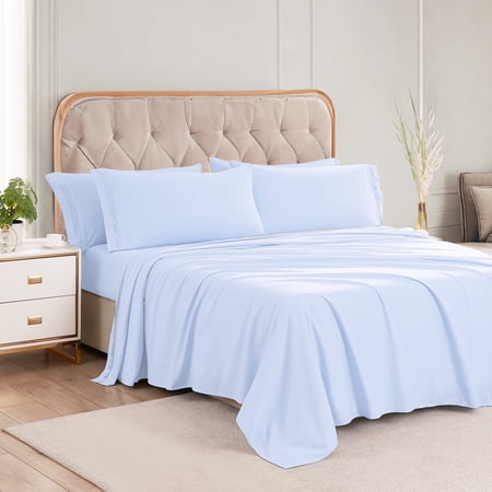 Cotiro 6 Piece Bed Sheet Set, Queen Sheet Set, Luxury Set Brushed Microfiber, 18-24 Extra Deep Pocket Set, Queen, Blue