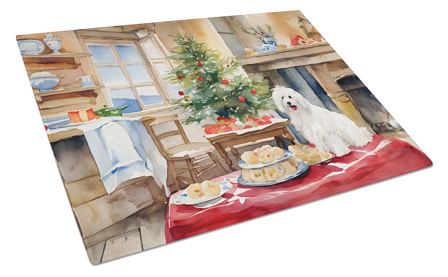 Coton De Tulear Christmas Cookies Glass Cutting Board 12 in x 15 in