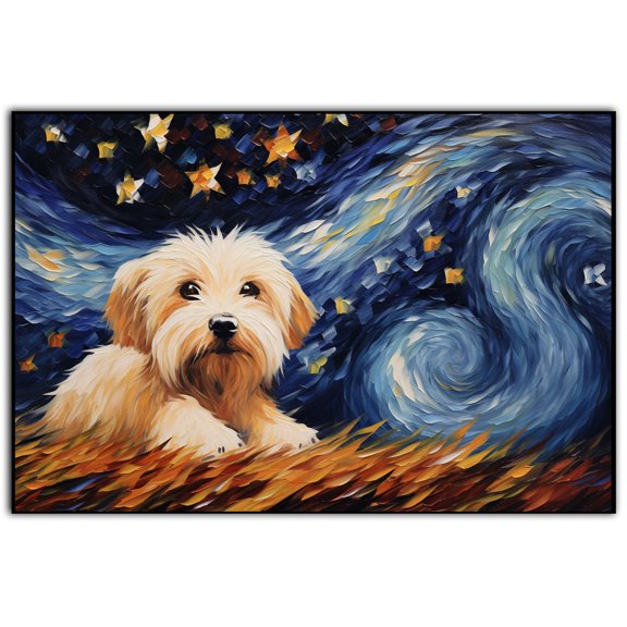 Cotonde Tulear Dog Canvas Prints of Starry Night Paintings Reproduction Post-Impressionism Artwork Framed Wall Art for Living Room Home decorations