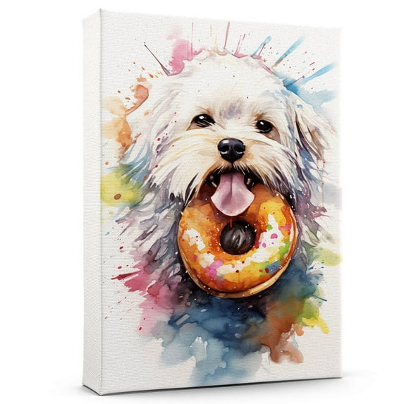 Cotonde Tulear Dog Canvas Wall Art,Pet Canvas Painting Puppy Artwork,Colorful-Watercolor Original Artwork Print For Bedroom, Bathroom Wall Art decor