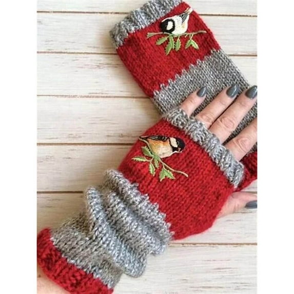 Cotonie Autumn and Winter New Style Fashion Warmth Stitching Embroidered Gloves Women