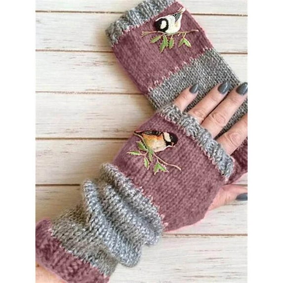 Cotonie Autumn and Winter New Style Fashion Warmth Stitching Embroidered Gloves Women