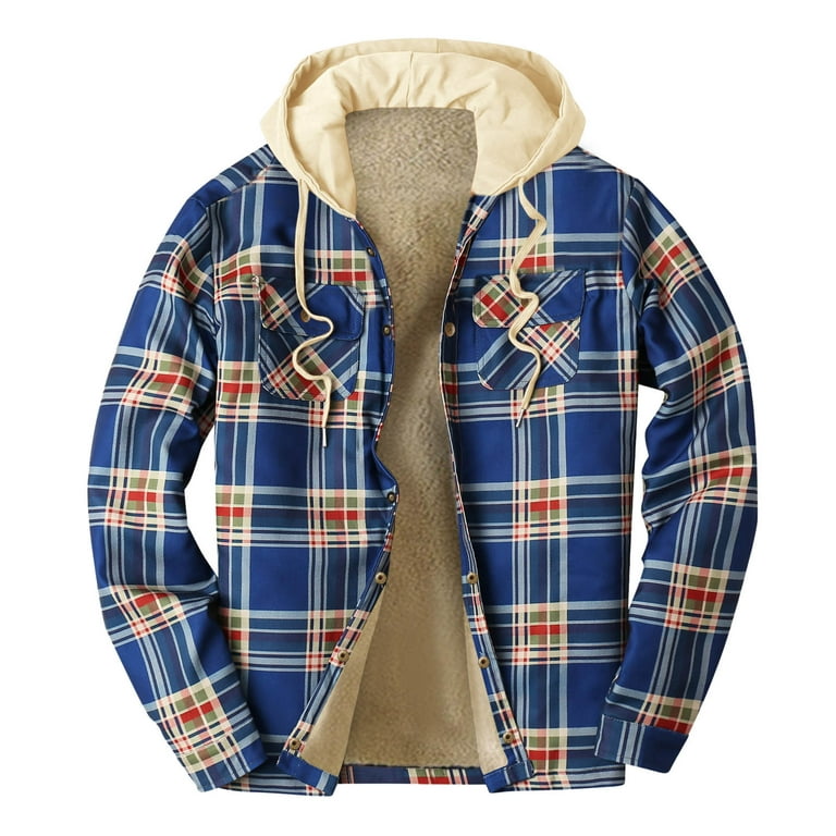 Soularge Men's Big and Tall Thicken Plaid Cotton Quilted Shirt Jacket with  Hood