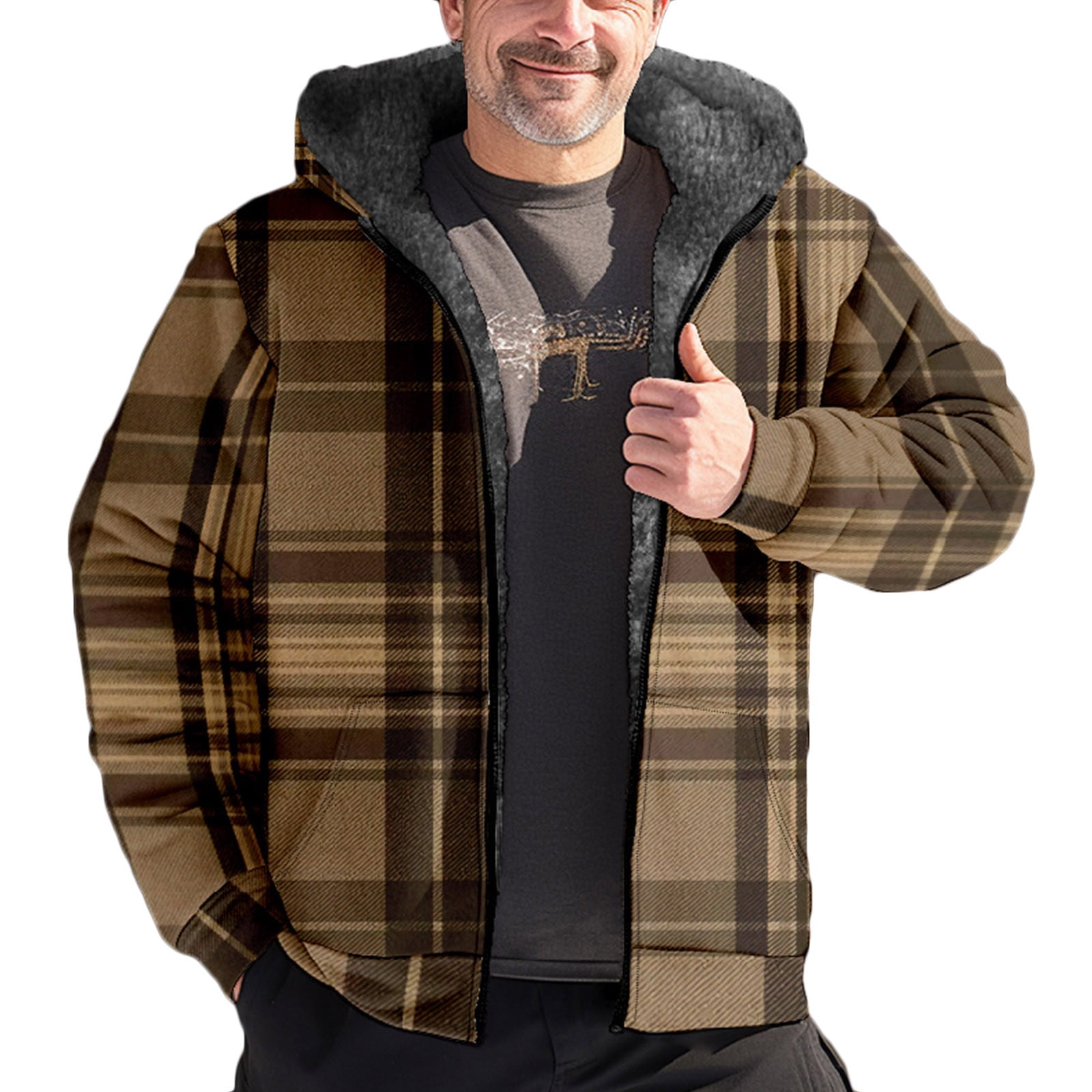 Cotonie Men's ZipUp Plaid Fleece Lined Jackets with Pockets Thicken