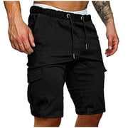 Cotonie Mens Shorts, Men Casual Solid Knee Length Cargo Shorts with Pocket Slim Fit Drawstring Summer Shorts Black XL