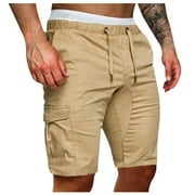 Summer Deals Deals Cotonie Mens Shorts, Men Casual Solid Knee Length Cargo Shorts with Pocket Slim Fit Drawstring Summer Shorts Black 2XL
