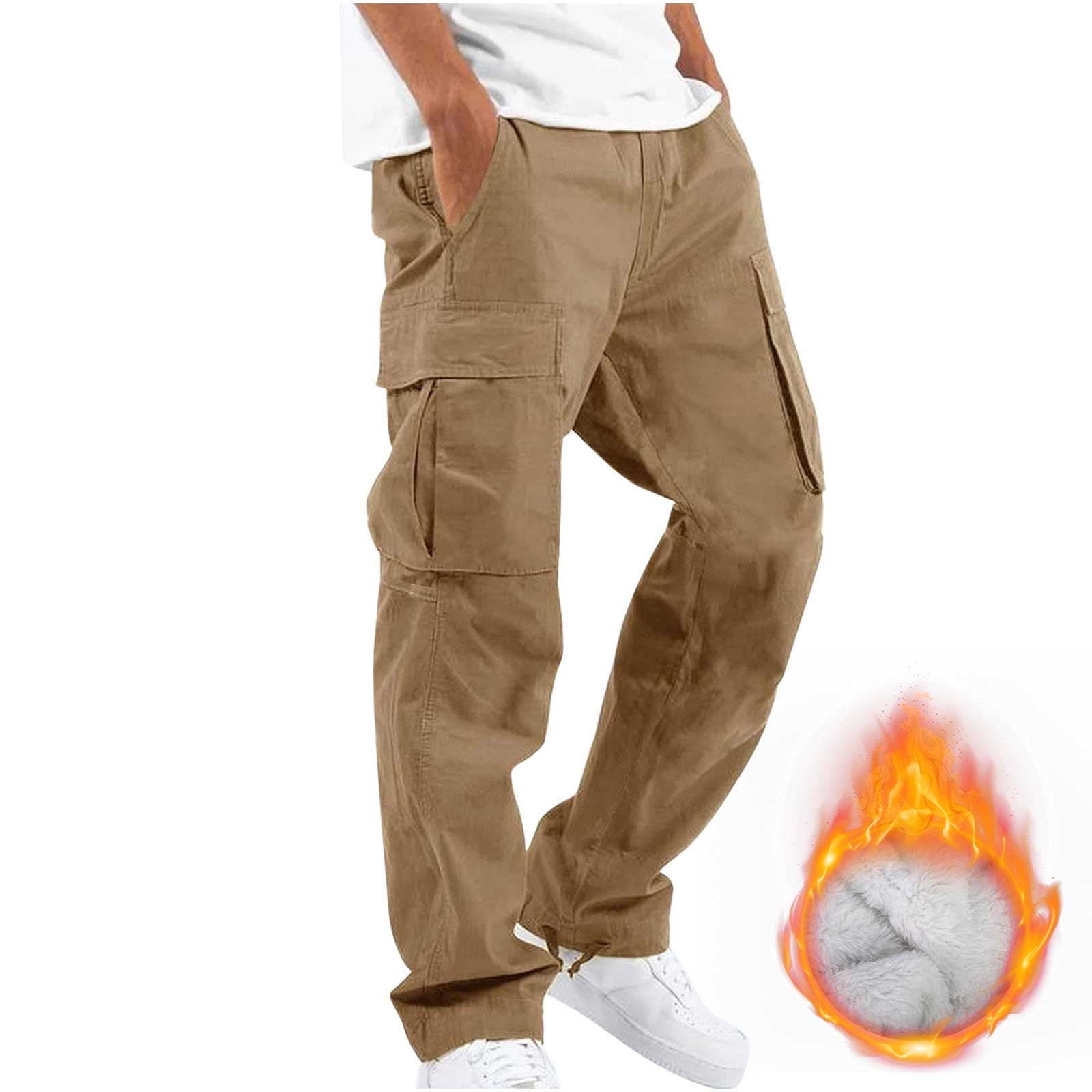 Mens fleece cargo on sale pants with pockets