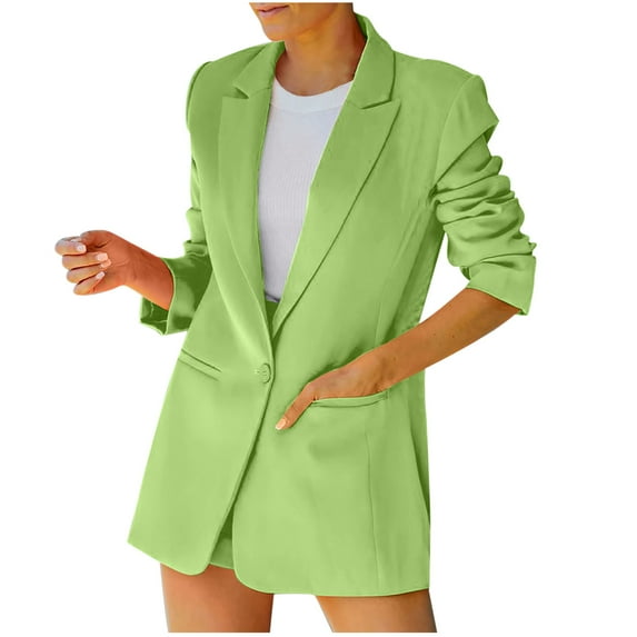 Cotonie Solid Color Lapel Casual Blazer for Women Long Sleeve Turn Down Collar Jacket, Yellow, XXXL