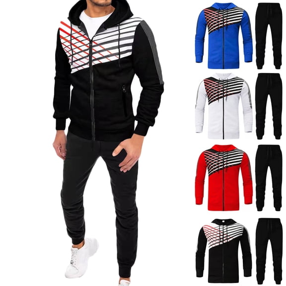 Cotonie Sweatpants for Men Set 2PC Casual Hoodie+Sport Pants Graphic Outdoor Sport Pullover Sweatshirt Trousers Suit