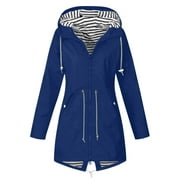 Cotonie Waterproof Rain Jacket for Women Lightweight Windbreaker Plus Size Rain Jackets Hooded Trench Coat with Pockets Zip Up Drawstring Black,L
