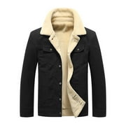 Cotonie Winter Jacket for Men Solid Casual Thicken Lapel Collar Padded Buttons Winter Keep Warm Cotton Jacket Coats