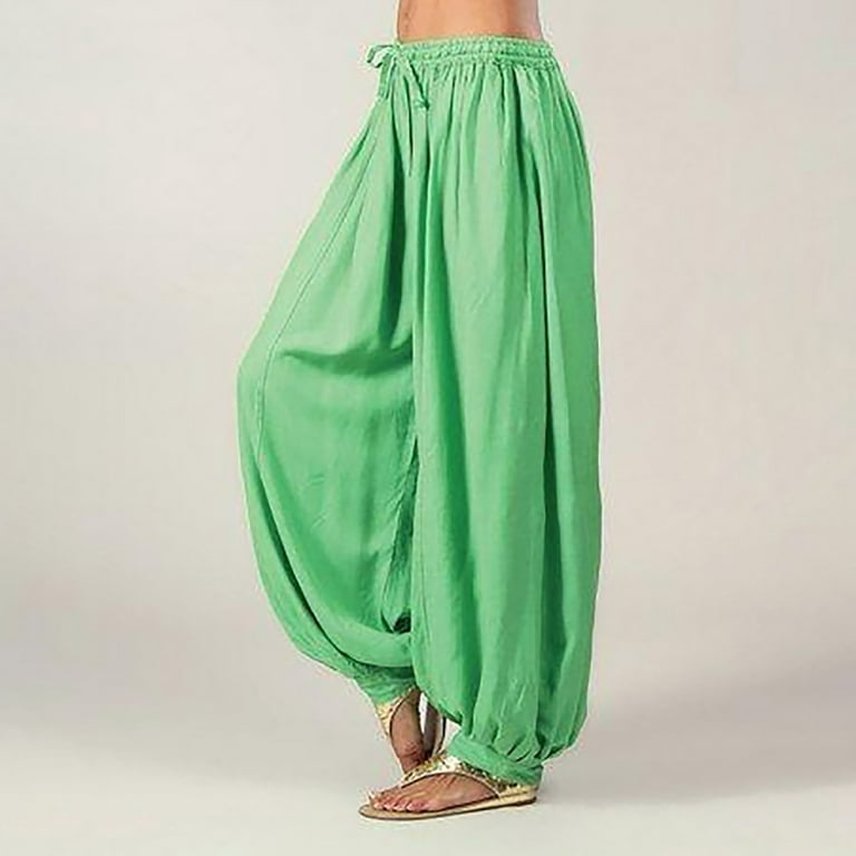 Green Hippie Pants Women Boho Lounge Pants Flowy Harem Trousers