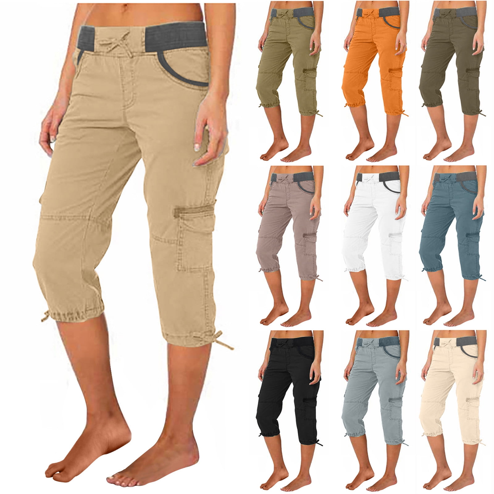 Cotonie Women's Capri Pants Casual Cargo Capris High Waist Slim Fit Pants  Workout Sweatpants 